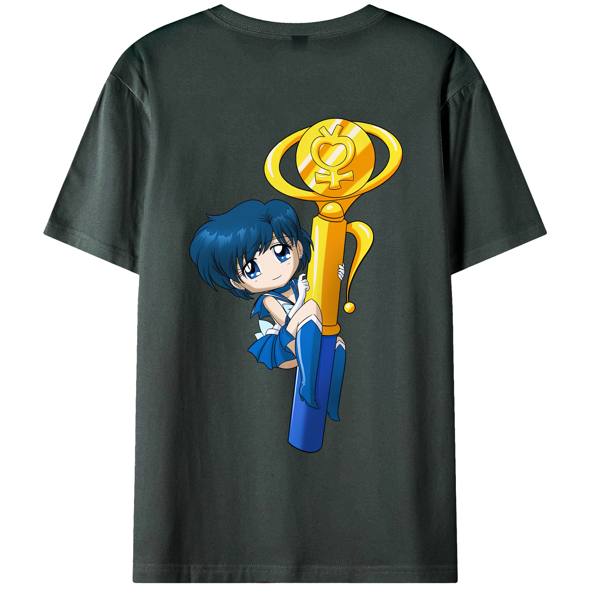 （画像用） 美少女戦士セーラームーン 水野 亜美 みずの あみ Sailor Moon Mizuno Ami 綿100％ メンズ半袖Tシャツ（バックプリント） 通気性